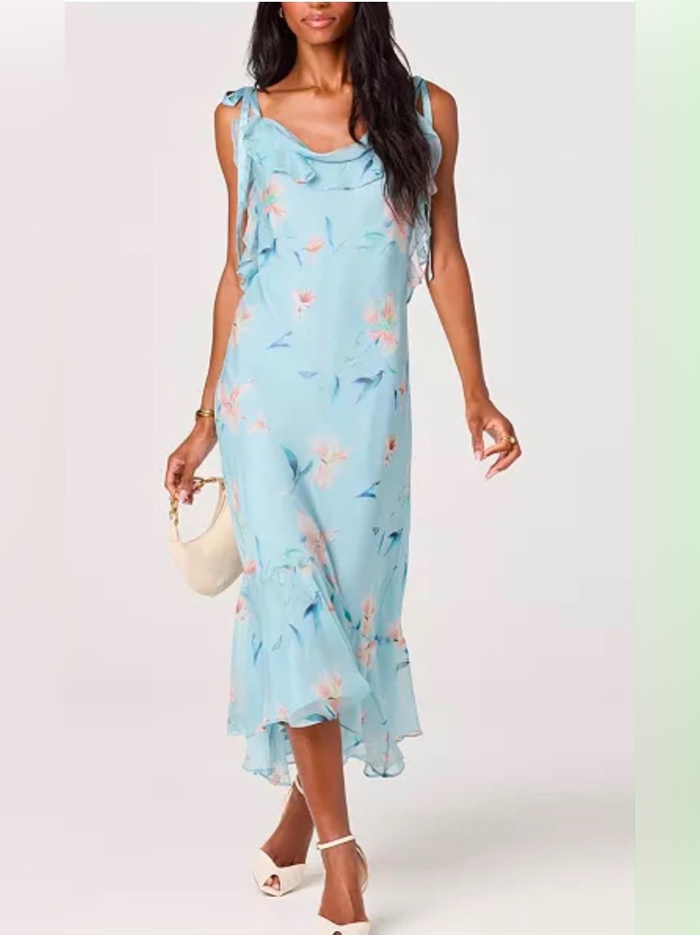 Astr Light Blue Floral Ruffle High-Low Slip Dress